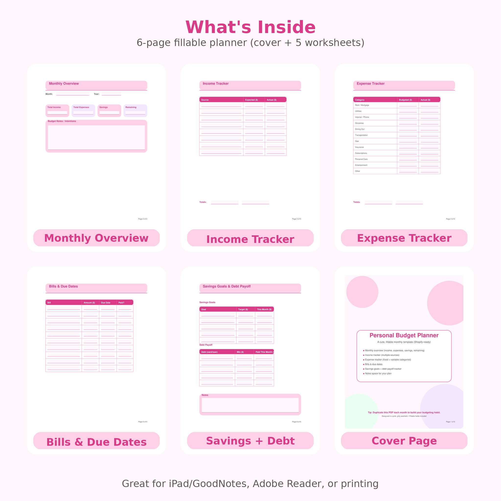 Cute Monthly Budget Planner | Digital Download (Fillable PDF)