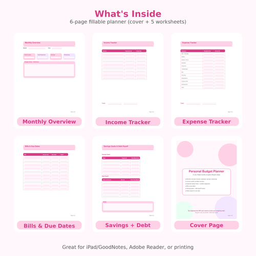 Cute Monthly Budget Planner | Digital Download (Fillable PDF)