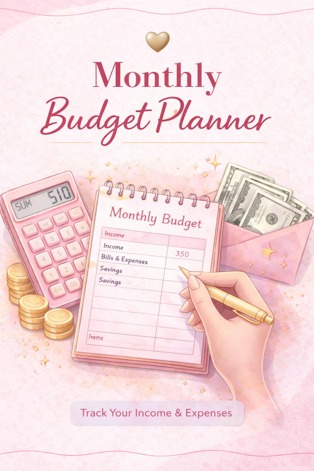 Cute Monthly Budget Planner | Digital Download (Fillable PDF)