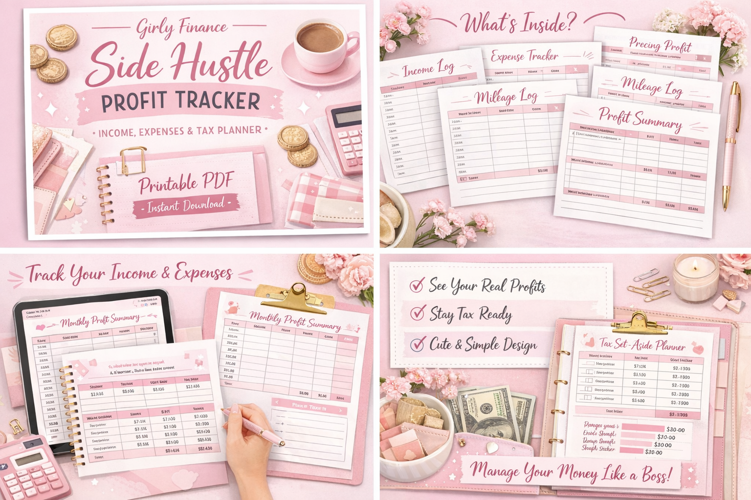 Side Hustle Profit Tracker – Girly Finance Printable PDF + Excel Bonus